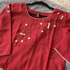 Brick Red embroidered kurta top size S